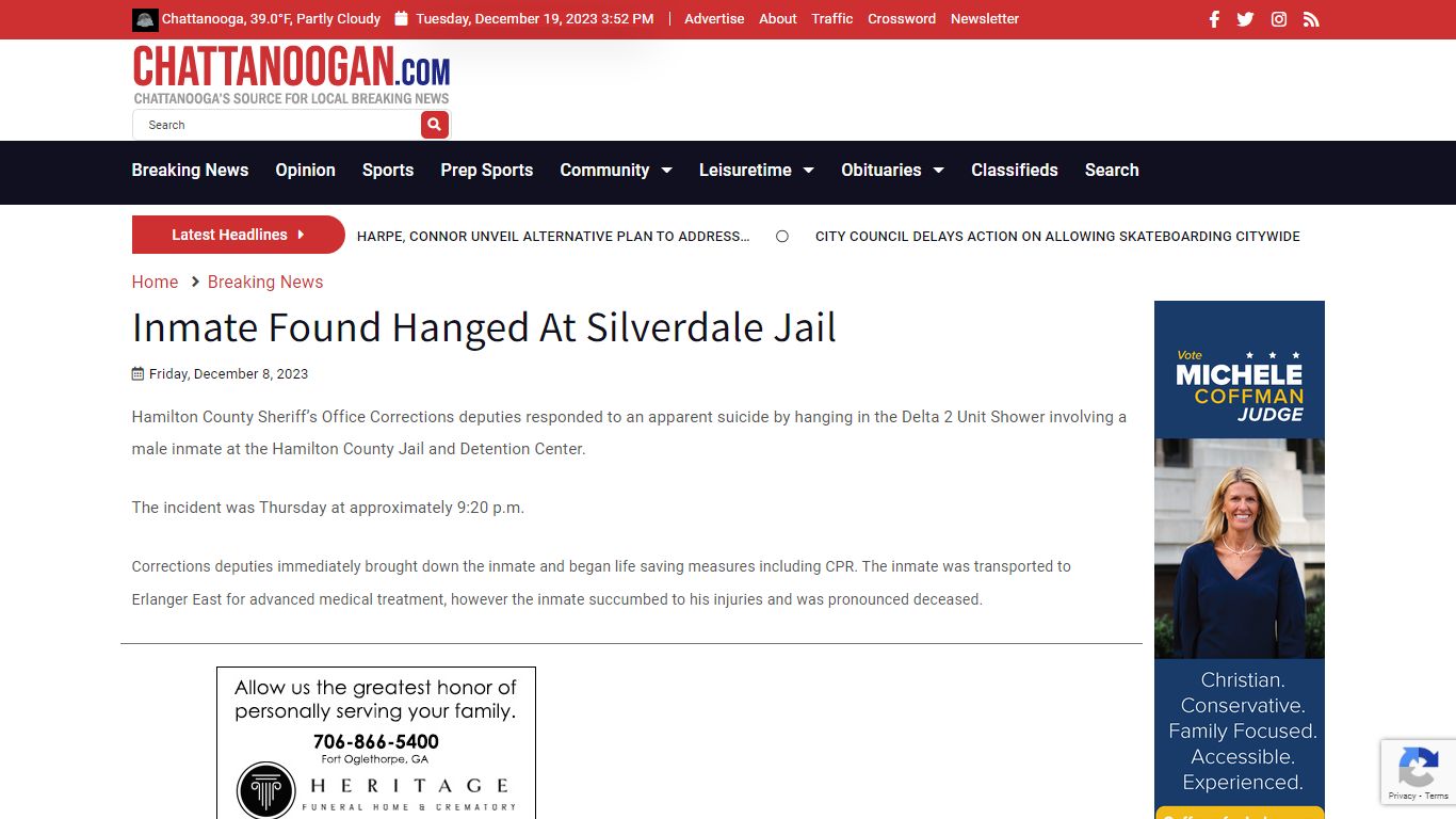 Inmate Found Hanged At Silverdale Jail - Chattanoogan.com