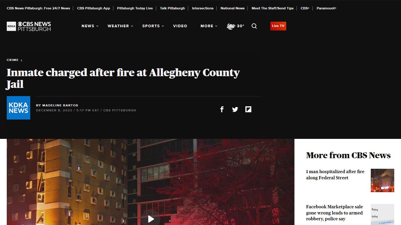 Inmate charged after fire at Allegheny County Jail